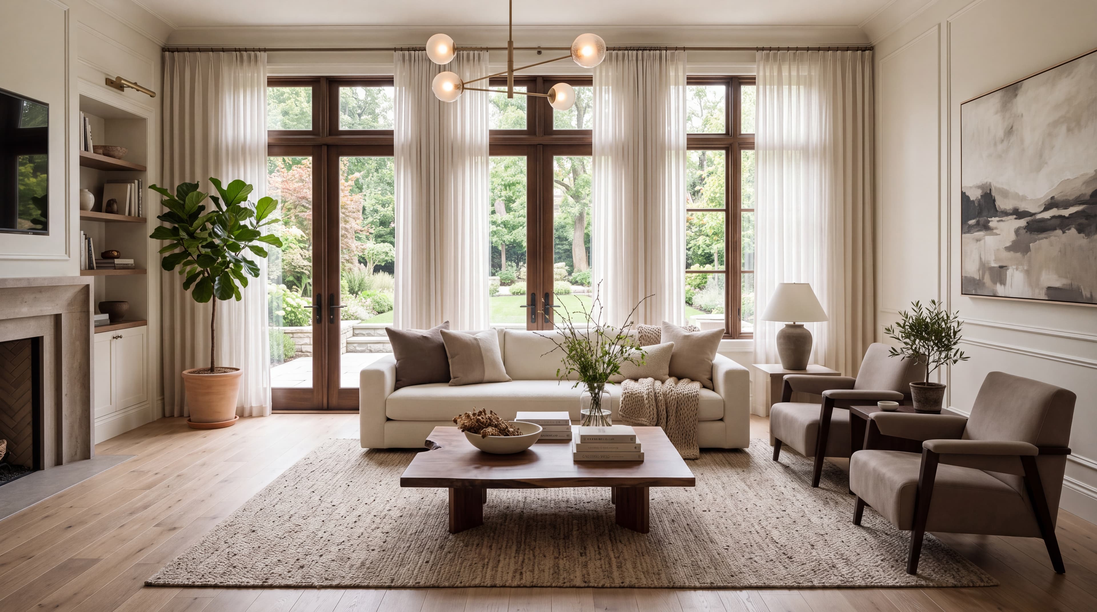 A softly-lit, well-maintained living room